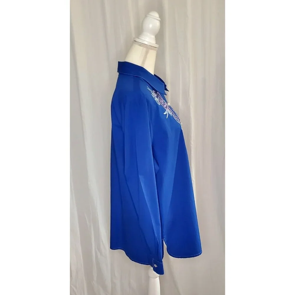 Vintage Bob Mackie Wearable Art Western Button Up Shirt Blue XL Embroidered Bows - Picture 6 of 15